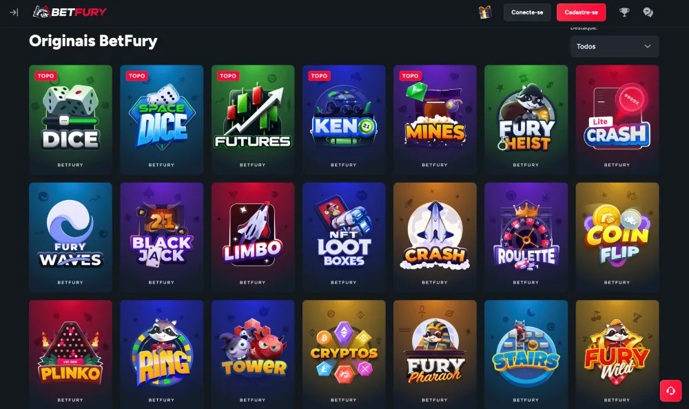 Catálogo de jogos BetFury Originals