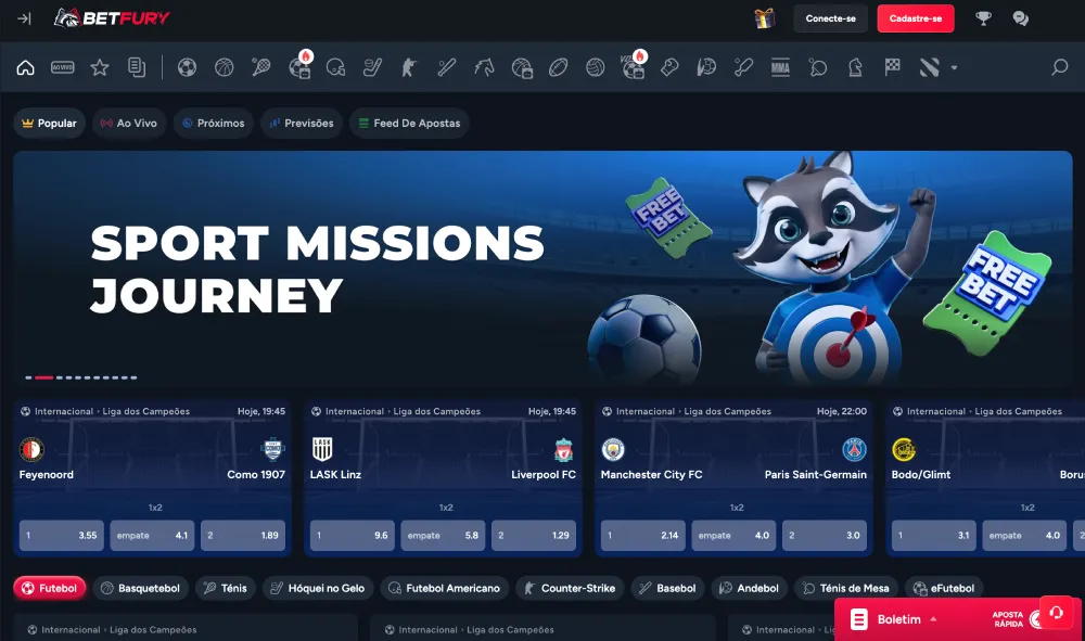 Área de apostas esportivas da BetFury